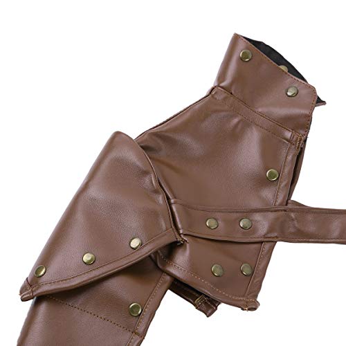 iEFiEL Steampunk Disfraz Accesorio Prenda Gótico para Hombre Mujer Sexy Arnés de Hombro Arnés de Cuero Cosplay Clubwear Marrón Corto One Size