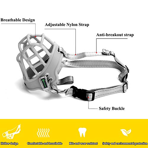 ILEPARK Bozal de Canasta para Perros, Perro Bozal, Respirable Boca Cubierta Y Ajustable Correa, Evitar Morder, Masticar. (Tamaño 4,Gris)