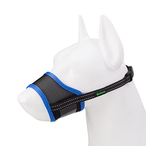 ILEPARK Bozal para Perros con Malla, con Cinturino Riflettente, contra Mordeduras y Antiladridos Correa para Perros Grandes, Medianos y Pequeños (L, Azul)