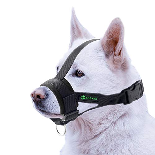 ILEPARK Bozal Suave para Perros Nylon Grandes Pequeños Medianos, Previene Mordidas, Ladridos y Que Mastiquen, Bozal Lazo Ajustable(M,Negro)