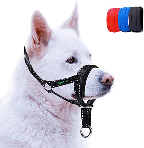 ILEPARK Cuello De Cabeza para Perros con Cinturino Riflettente, Cabestro para Perros, Regolabile E Facilmente Controllabile. (M,Negro)