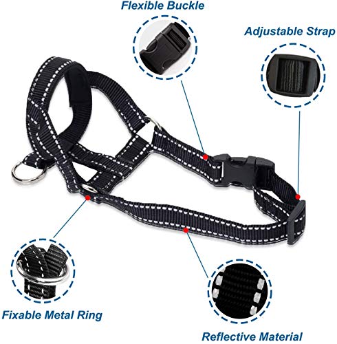 ILEPARK Cuello De Cabeza para Perros con Cinturino Riflettente, Cabestro para Perros, Regolabile E Facilmente Controllabile. (M,Negro)