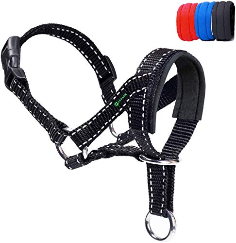 ILEPARK Cuello De Cabeza para Perros con Cinturino Riflettente, Cabestro para Perros, Regolabile E Facilmente Controllabile. (M,Negro)