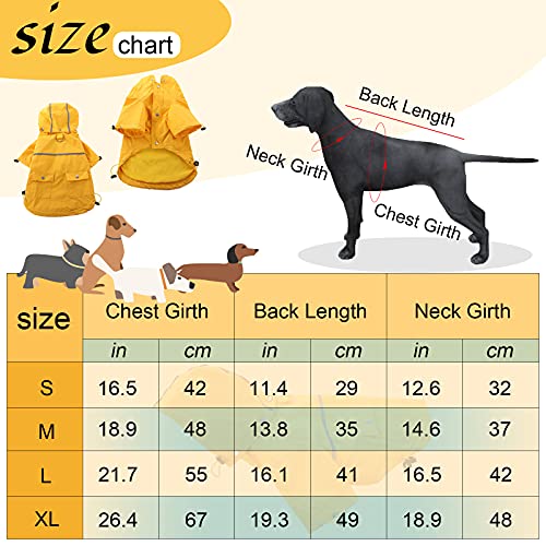 Impermeable para Perros, Chaqueta para Lluvia Chubasquero con Capucha Extraíble Sudaderas Poncho de Lluvia con y Tira Reflectante para Perros Pequeños medianos(Amarillo, L