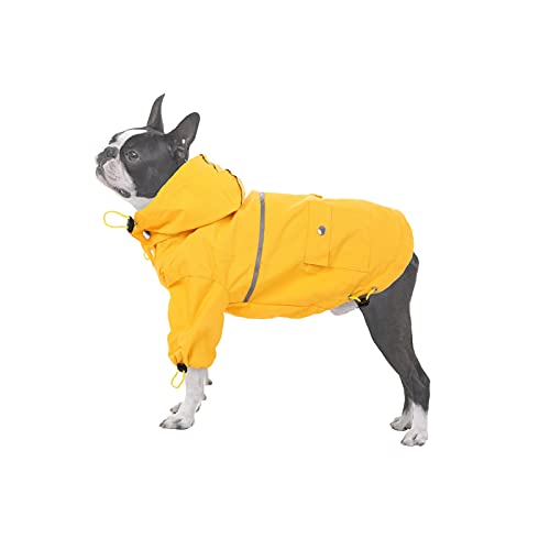 Impermeable para Perros, Chaqueta para Lluvia Chubasquero con Capucha Extraíble Sudaderas Poncho de Lluvia con y Tira Reflectante para Perros Pequeños medianos(Amarillo, L