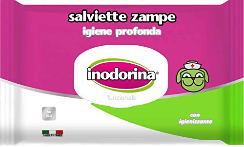 Inodorina Toallitas Desinfectantes para Patas de Perros (40 Unidades). Toallitas Húmedas de Higiene para Mascotas, Cachorros Tejido Resistente Sin Alcohol.