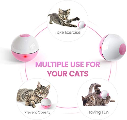 Iokheira Bola de Gato, Juguetes para Gatos,Carga USB Juguete Gato Automática, Bola Eléctrica de 360 Grados Juguete Interactivo con luz LED para Ejercicio Gatos y Perros