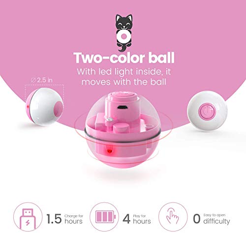 Iokheira Bola de Gato, Juguetes para Gatos,Carga USB Juguete Gato Automática, Bola Eléctrica de 360 Grados Juguete Interactivo con luz LED para Ejercicio Gatos y Perros