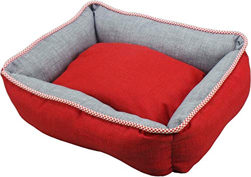 iOn® Cama Cuna para Mascotas Perro Y Gato - Hecho En España - Reversible - 4 en 1 - Estampados y Colores Varios (Talla 3-60x50 cm Rojo y Gris)