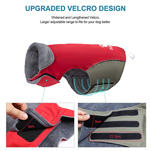 IREENUO Abrigo para Perro Impermeable, Chubasqueros Perro Mediano Grande cálida Chaqueta Perro de Invierno con Tiras Reflectantes Seguras & Busto Ajustable(Rojo, XL)