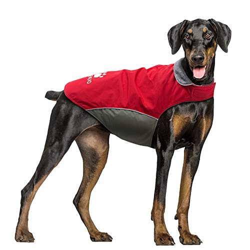 IREENUO Abrigo para Perro Impermeable, Chubasqueros Perro Mediano Grande cálida Chaqueta Perro de Invierno con Tiras Reflectantes Seguras & Busto Ajustable(Rojo, XL)