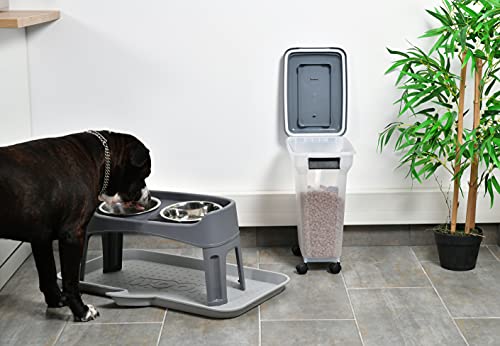 Iris Ohyama, Contenedor de Comida para Mascotas 20 L para 7,5 kg, Tapa abatible, hermética, Transparente, Ruedas y Pala, para Comida para Perros y Gatos - Air Tight Food Container ATS-M - Gris