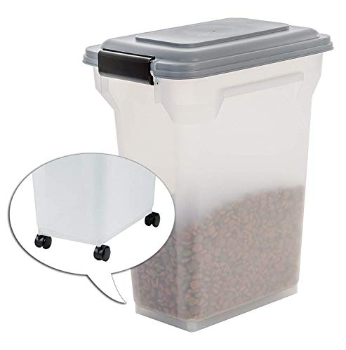 Iris Ohyama, Contenedor de Comida para Mascotas 20 L para 7,5 kg, Tapa abatible, hermética, Transparente, Ruedas y Pala, para Comida para Perros y Gatos - Air Tight Food Container ATS-M - Gris