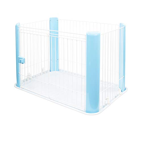 Iris Ohyama, Parque Interior para Perros / Cachorros con Base, Puerta corredera con pestillo, Ganchos para un fácil Montaje, para Perro - Pet Circle CLS-960 - Azul