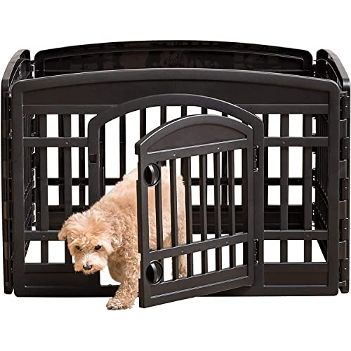 Iris Ohyama, Parque para perros / parque para cachorros, puerta con pestillo, clips para un fácil montaje y desmontaje, resistente a la intemperie, para perro - Pet Circle CI-604E - Negro