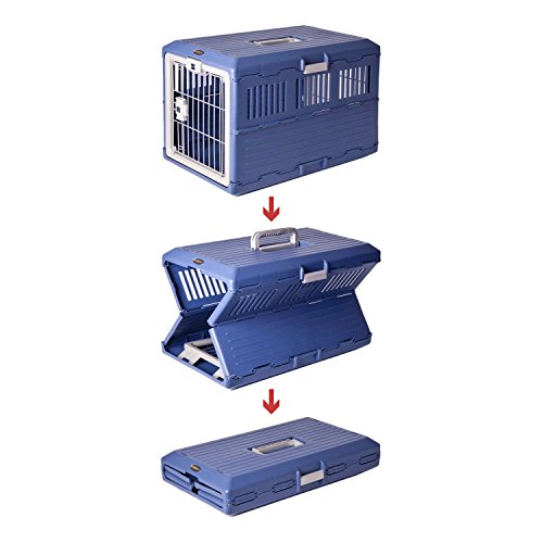 Iris Ohyama, Porta Mascotas/Caja de Transporte Plegable, 2 Aberturas (Delantera y Trasera), asa, Bien ventilada, para Gato & Perro MAX 20 kg - Pet Carry FC-670 - Azul