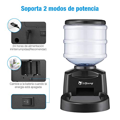 isYoung Comedero Automático 5.5 L de Alimentos para Mascotas Gatos y Perros Alimentador de Mascotas de Control Electrónico con Gran Pantalla LCD y Registro de Voz Temporizador de Comida