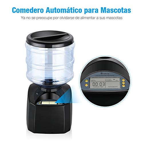 isYoung Comedero Automático 5.5 L de Alimentos para Mascotas Gatos y Perros Alimentador de Mascotas de Control Electrónico con Gran Pantalla LCD y Registro de Voz Temporizador de Comida