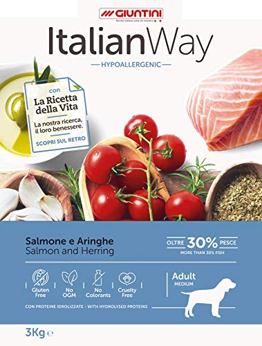 Italian Way Alimento para Perros hipoalergénico de salmón y arenques – Adult – Medium – 3 kg