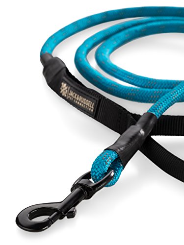 Jack & Russell Correa para Perro Premium Tajo de Cuerda para Escalar mosquetón de Perno - Correa para Perro con Lazo de Mano de Agarre Suave Incl. Bolsa de Yute (Azul/Reflectante)