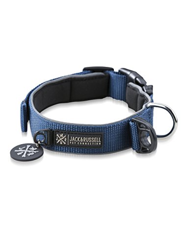 Jack & Russell Premium Collar de Perro Luna Reflectante y Neopreno Acolchado Collar de Perro Varios tamaños y Colores (Circunferencia del Cuello L (43-58 cm), Azul)