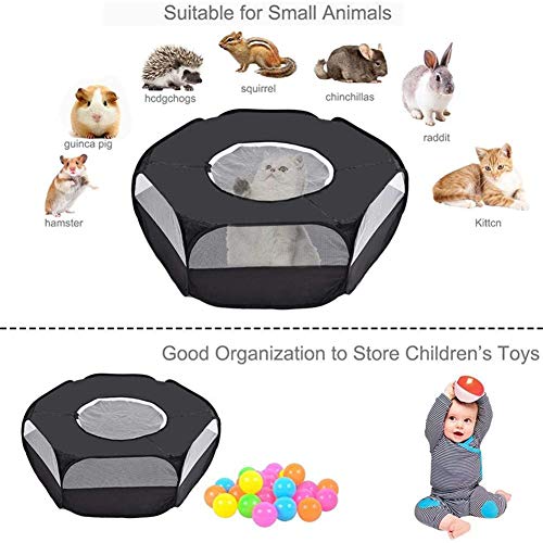 Jaula para animales pequeños, corrales para mascotas, tienda de juegos con cubierta superior, valla de cama, pluma portátil para hámster, conejo/conejo, cachorro, huron, dragón barbudo, erizo (negro)