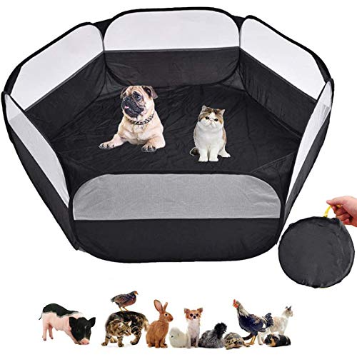 Jaula para animales pequeños, corrales para mascotas, tienda de juegos, valla para ropa de cama interior/exterior, pluma portátil para hámster, cobayas, conejo/conejo, dragón barbudo, erizo (negro)