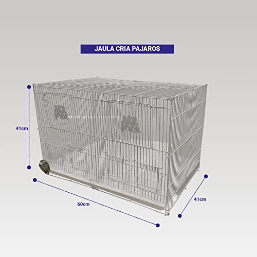 Jaula para Cría De Pájaros con Separador extraíble Grande 60X41cm , Jaula De Pájaros Metálica, Jaula con 2 Perchas de Descanso, 4 comederos bebederos. Ref.51294