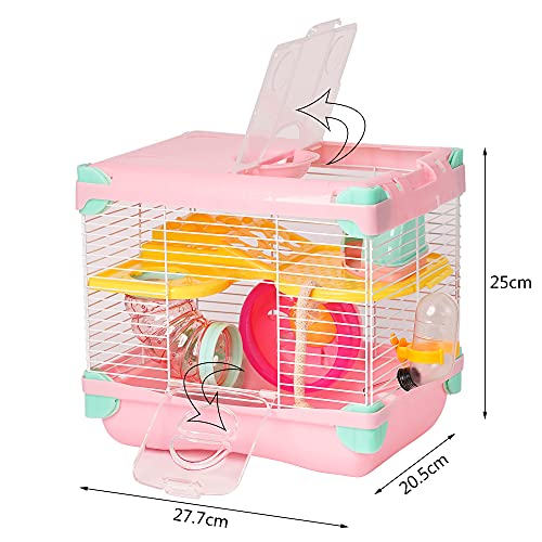 Jaula para Hámster Jaula para Hámster Roborowski 27.7*20.5*25cm jaulas Hámster pequeña Bebedero comedero (Rosa)