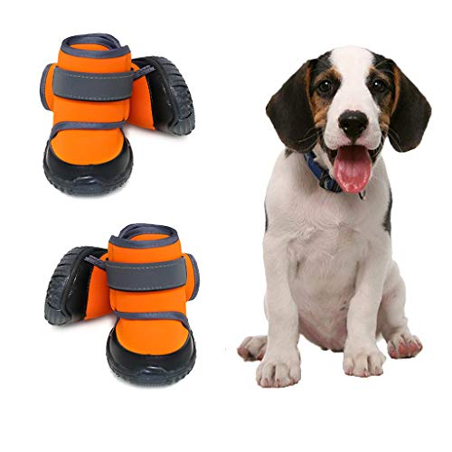 JiAmy 2 Piezas Zapatos para Perros Botas Impermeables para Perros Botines para Perros de Nieve Protección para Patas de Perros con Suela Antideslizante, para Basset Hound, Dalmatian, Border Collie