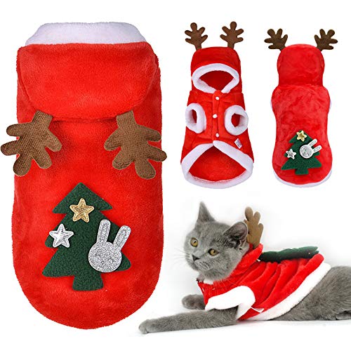 JIMACRO Ropa Navideña para Perro, Pet Santa Suit Disfraz de Perro Lindo Reno Disfraz de Gato Abrigo de Invierno Cálido para Mascotas