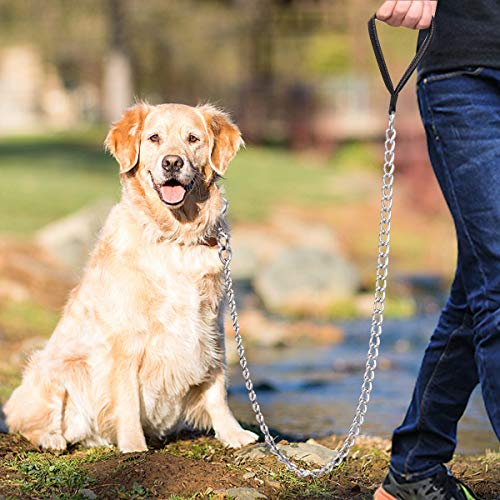 Jinlaili Cadena Perro Metal, 1.2M, 4mm de Grosor, Correa de Cadena de Metal para Perros a Prueba de Masticar con Cómoda Manija Acolchada