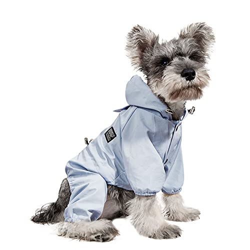 Jodsen Impermeables para Perros Mascotas,Impermeable Ajustable con cordón para Cachorros al Aire Libre,Chaqueta para Cachorro con Capucha Resistente al Agua para Perro pequeño Blue L