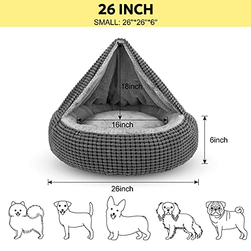 JOEJOY Cama redonda para perros y gatos, cama para perros pequeños, gatos y mascotas, con capucha, antideslizante, lavable, 66 x 66 x 15 cm, se adapta hasta 14 kg de mascotas