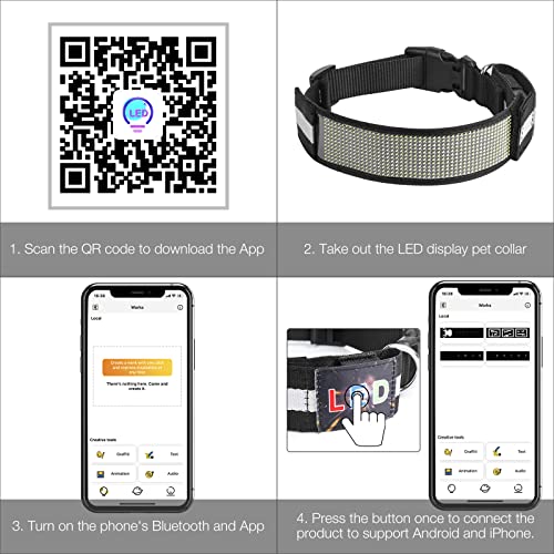 Jooheli Collar Luminoso Perro, Collar LED Perro, Collar Perro Luz con Recargable Ajustable Seguridad para Perros Grandes Medianos PequeñOs, Conexión Bluetooth y Diseño de Pantalla Tuya