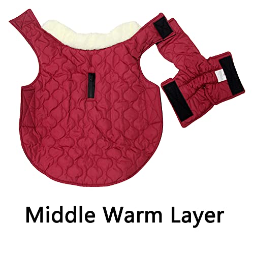 JoyDaog Abrigo de perro cálido con cuello de lana para perros medianos con bolsillo impermeable chaqueta de perrito para invierno rojo M