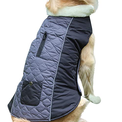 JoyDaog Abrigo de perro cálido con cuello de lana para perros pequeños con bolsillo impermeable cachorro chaqueta para invierno gris XS