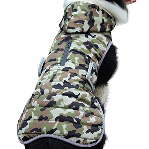 JoyDaog Sudadera con capucha para perros medianos y cálidos para cachorros de invierno frío impermeable abrigos para perros con capucha, camuflaje verde M