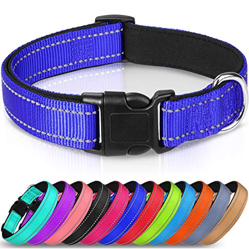 Joytale Collar Perro Reflectante,Nylon Collar Acolchado con Neopreno,Ajustable para Perros Grande,40-60cm,Azul Marino