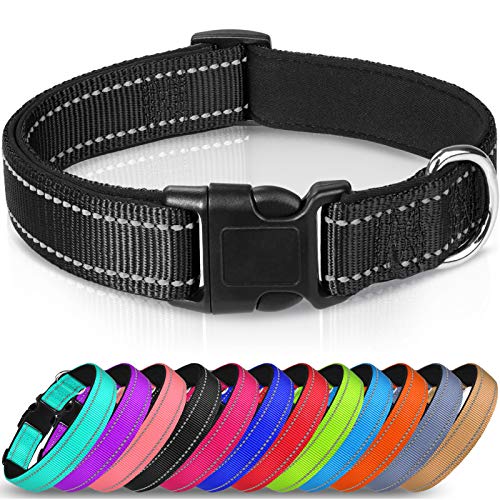 Joytale Collar Perro Reflectante,Nylon Collar Acolchado con Neopreno,Ajustable para Perros Pequeño,30-40cm,Negro