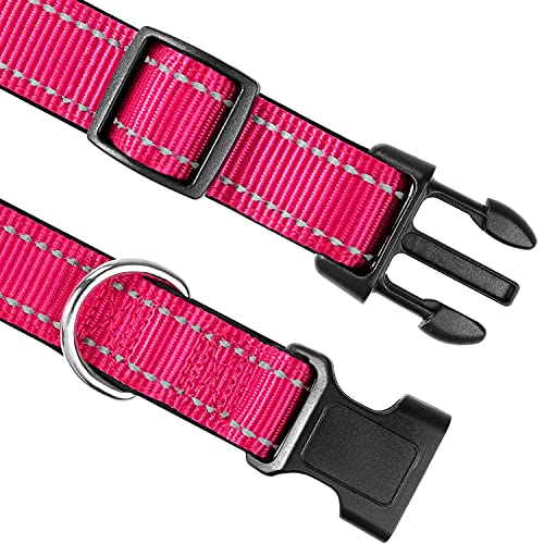 Joytale Collar Perro Reflectante,Nylon Collar Acolchado con Neopreno,Ajustable para Perros Pequeño,30-40cm,Rosa Caliente