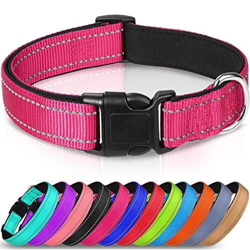 Joytale Collar Perro Reflectante,Nylon Collar Acolchado con Neopreno,Ajustable para Perros Pequeño,30-40cm,Rosa Caliente