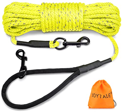 Joytale Correa de Adiestramiento para Perros, 15M Correas Largas con Asa Acolchada y Dos Mosquetones para Perros Pequeños y Cachorros, Amarillo Neon