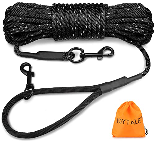 Joytale Correa de Adiestramiento para Perros, 5M Correas Largas con Asa Acolchada y Dos Mosquetones para Perros Pequeños y Cachorros, Negro