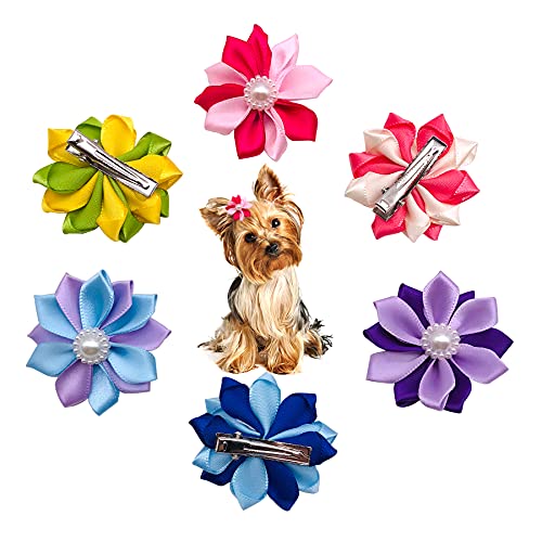 JpGdn 40 unidades (20 pares) lazos para el pelo de perro con clips flores para el pelo para cachorro, perro, gato, animales pequeños y medianos, lazos para el pelo de mascotas, accesorios de aseo