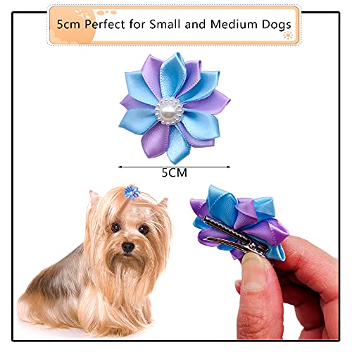 JpGdn 40 unidades (20 pares) lazos para el pelo de perro con clips flores para el pelo para cachorro, perro, gato, animales pequeños y medianos, lazos para el pelo de mascotas, accesorios de aseo