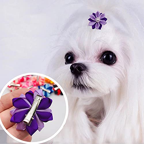 JpGdn 40 unidades (20 pares) lazos para el pelo de perro con clips flores para el pelo para cachorro, perro, gato, animales pequeños y medianos, lazos para el pelo de mascotas, accesorios de aseo