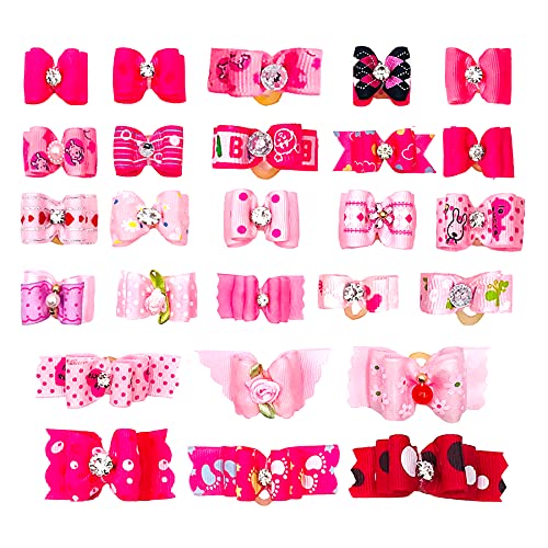 JpGdn 50 unidades/25 pares de lazos para el pelo para niñas pequeñas con banda de goma para perritos, gatos, conejos, conejos, Yorkie Shih Tzu Hair Bowknot Accesorios de aseo