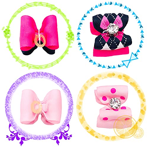 JpGdn 50 unidades/25 pares de lazos para el pelo para niñas pequeñas con banda de goma para perritos, gatos, conejos, conejos, Yorkie Shih Tzu Hair Bowknot Accesorios de aseo