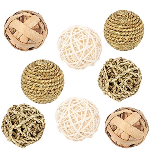 Jubaopen 8PCS Pelota Mascota Juguete Conejo Bolas de Conejo Juguete Conejos Mascotas Juguete para Masticar Conejo Juguete de Hierba para Conejos Conejillos de Indias Conejos Chinchilla(4 Tipos)